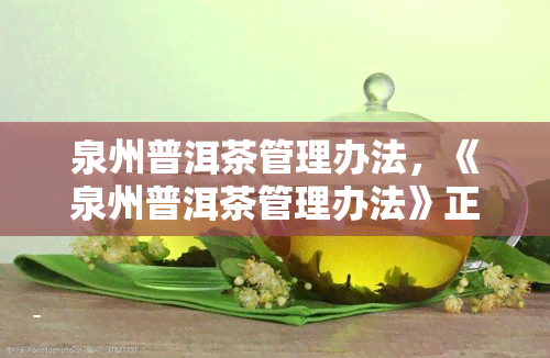 泉州普洱茶管理办法，《泉州普洱茶管理办法》正式出台，规普洱茶市场秩序