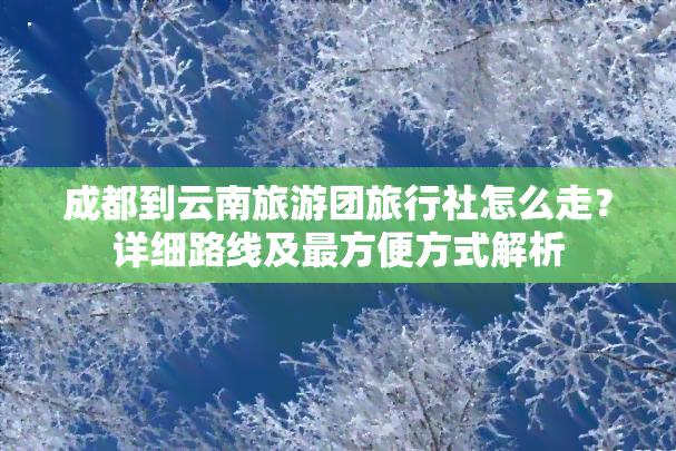 成都到云南旅游团旅行社怎么走？详细路线及最方便方式解析