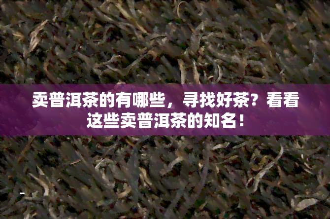 卖普洱茶的有哪些，寻找好茶？看看这些卖普洱茶的知名！