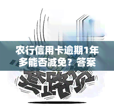 农行信用卡逾期1年多能否减免？答案在这里！