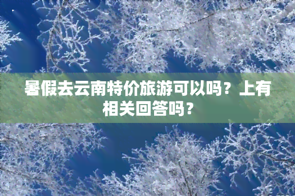 暑假去云南特价旅游可以吗？上有相关回答吗？