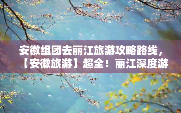 安徽组团去丽江旅游攻略路线，【安徽旅游】超全！丽江深度游玩路线攻略，让你的旅行不留遗憾