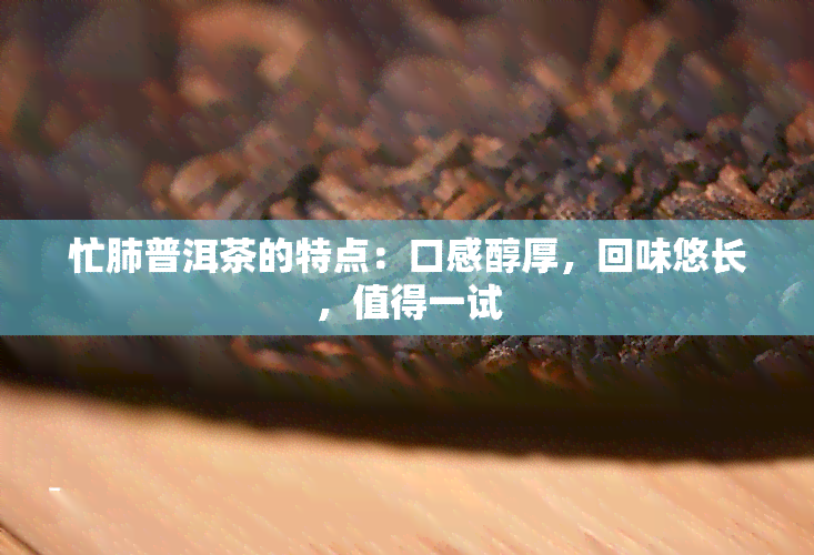 忙肺普洱茶的特点：口感醇厚，回味悠长，值得一试