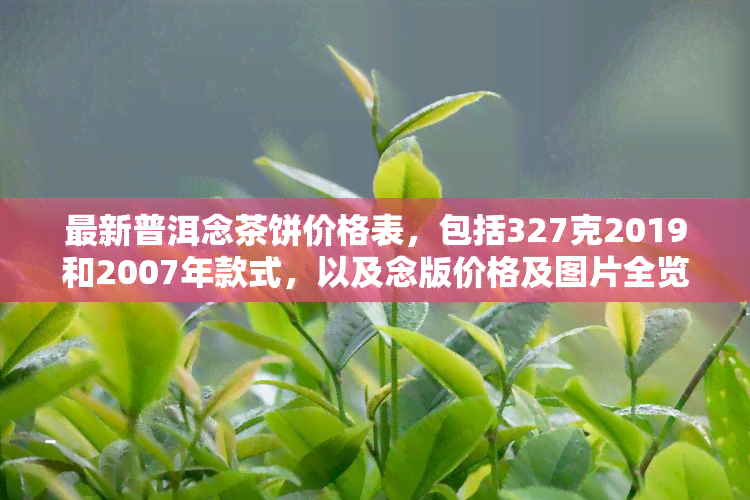 最新普洱念茶饼价格表，包括327克2019和2007年款式，以及念版价格及图片全览