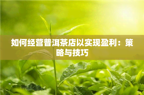 如何经营普洱茶店以实现盈利：策略与技巧