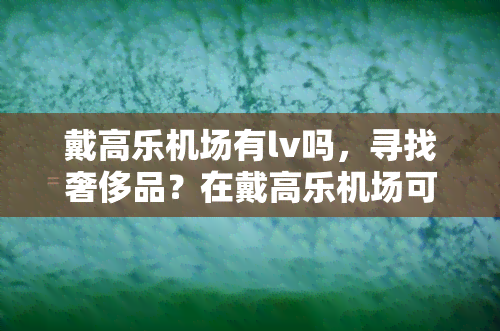 戴高乐机场有lv吗，寻找奢侈品？在戴高乐机场可以找到LV！