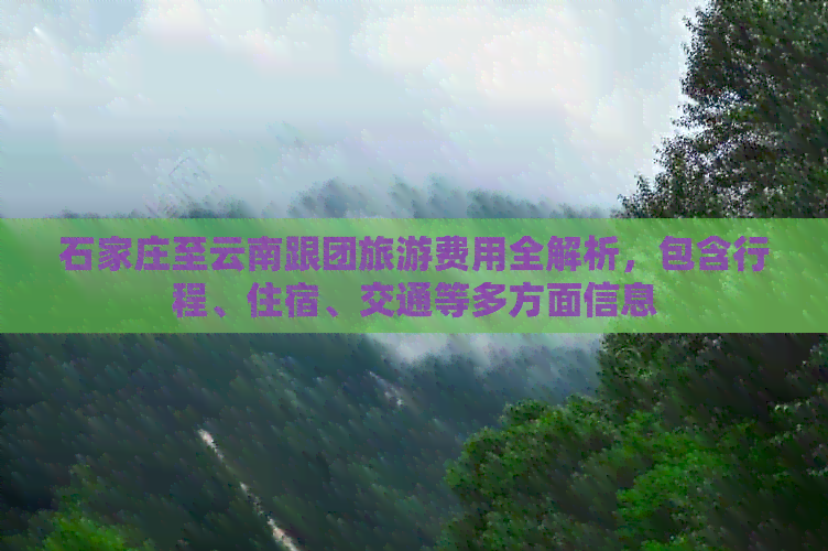 石家庄至云南跟团旅游费用全解析，包含行程、住宿、交通等多方面信息