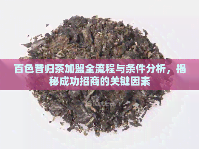 百色昔归茶加盟全流程与条件分析，揭秘成功招商的关键因素