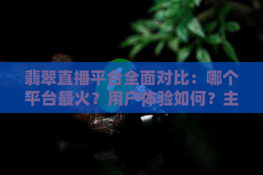 翡翠直播平台全面对比：哪个平台最火？用户体验如何？主播资源丰富吗？