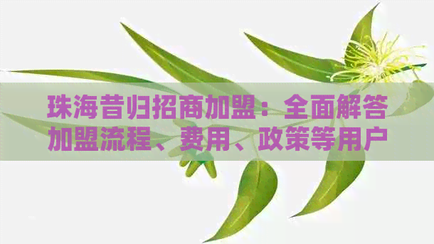 珠海昔归招商加盟：全面解答加盟流程、费用、政策等用户关心问题