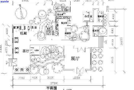 茶室功能区域的划分平面图，详细规划：茶室功能区域划分平面图