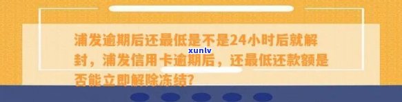 浦发石家逾期-浦发逾期后还更低是不是24小时后就解封?