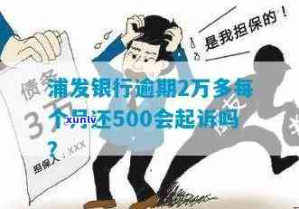 浦发银行逾期2万多，每月还500会被起诉吗？已逾期一年多，仍可否采用更低还款额？