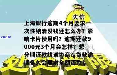 上海银行逾期4个月请求一次性结清，没钱还怎么办？逾期9000元3个月会有何结果？逾期多久会被告上法庭？