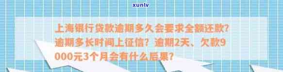 上海银行贷款逾期多久会上？逾期几天会影响信用记录？逾期多长时间需要全额还款？逾期两天会产生什么后果？逾期多久会被银行起诉？