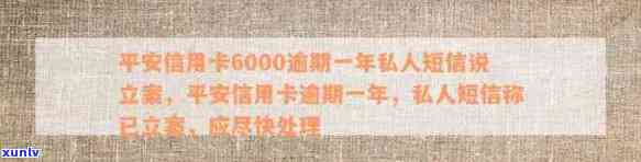 平安信用卡逾期应诉通知短信模板：信用卡6000元逾期一年，法院立案通知