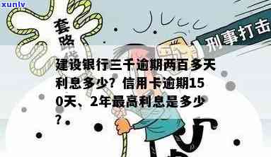 建行信用卡150元逾期处理方式与后果，3000元逾期150天利息计算