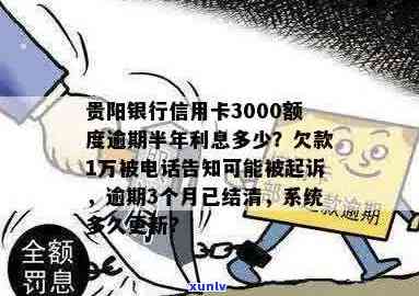 新贵阳银行信用卡逾期半年利息计算，3000额度会产生多少费用？