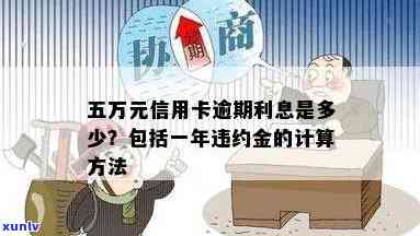 5万信用卡逾期：一天利息、一月利息加违约金、五年总额、一年总额计算